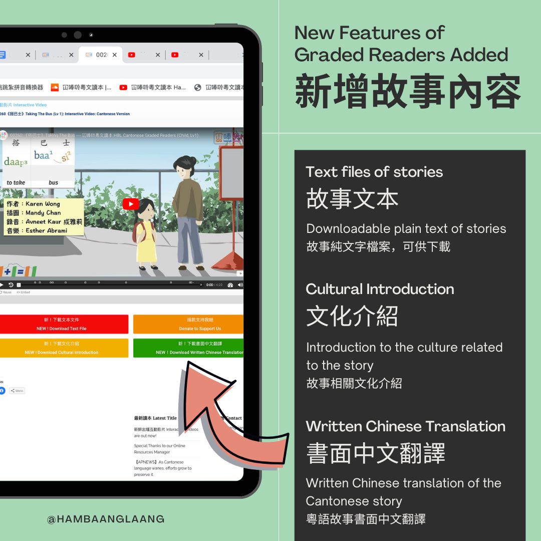新增粵文故事內容 New Features of Cantonese Graded Readers Added
